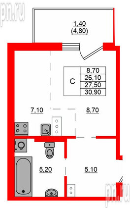Квартира в ЖК Левада, студия, 27.5 м², 2 этаж