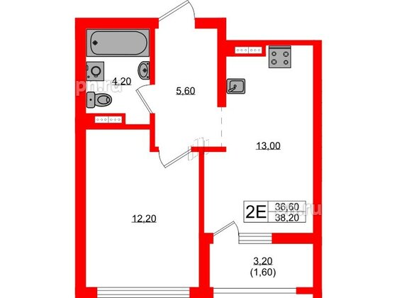 Квартира в ЖК Гагарина 30, 1 комнатная, 36.6 м², 3 этаж