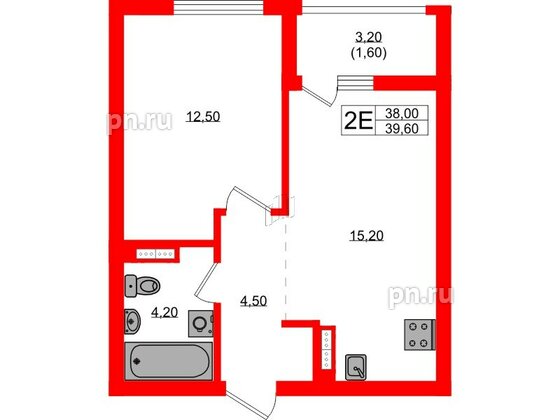 Квартира в ЖК Гагарина 30, 1 комнатная, 38 м², 3 этаж