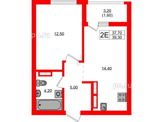Квартира в ЖК Гагарина 30, 1 комнатная, 37.7 м², 10 этаж