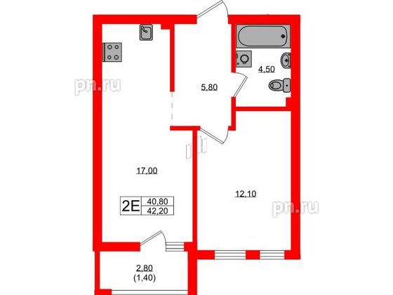 Квартира в ЖК Гагарина 30, 1 комнатная, 40.8 м², 1 этаж