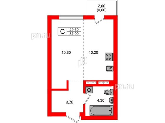 Квартира в ЖК Гагарина 30, студия, 29.6 м², 9 этаж