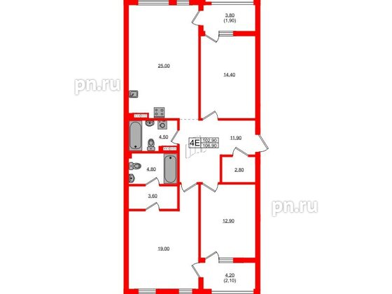 Квартира в ЖК Гагарина 30, 3 комнатная, 102.9 м², 6 этаж