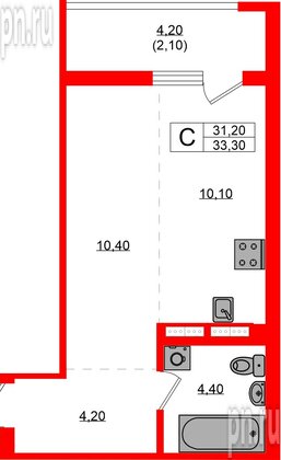 Квартира в ЖК Гагарина 30, студия, 31.2 м², 3 этаж