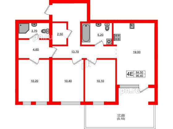 Квартира в ЖК Гагарина 30, 3 комнатная, 84.5 м², 1 этаж