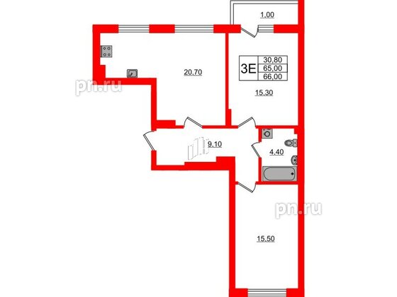 Квартира в ЖК Астория, 2 комнатная, 66 м², 3 этаж