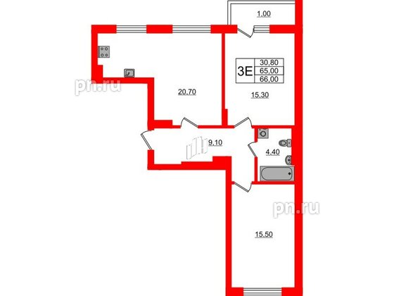 Квартира в ЖК Астория, 2 комнатная, 66 м², 2 этаж