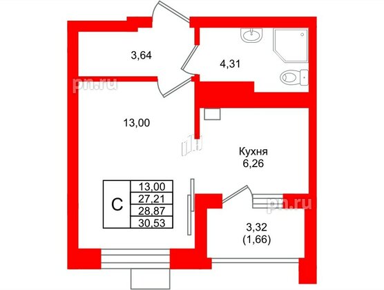 Квартира в ЖК Lake City-9, студия, 28.87 м², 5 этаж