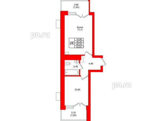 Квартира в ЖК Lake City-9, 1 комнатная, 40.03 м², 2 этаж