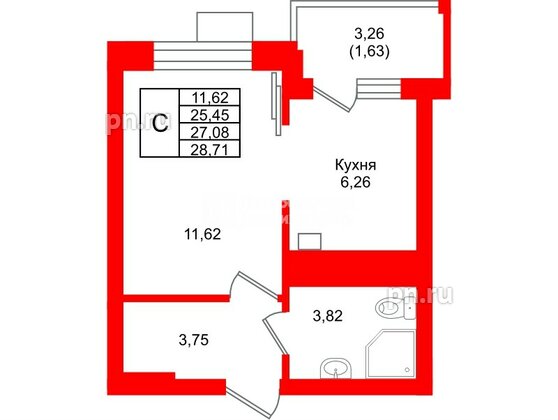 Квартира в ЖК «Лэйк Сити-9», студия, 27.08 м², 1 этаж