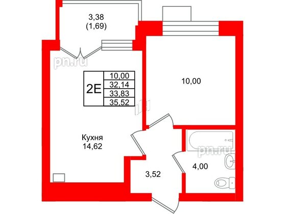 Квартира в ЖК Lake City-9, 1 комнатная, 33.83 м², 2 этаж
