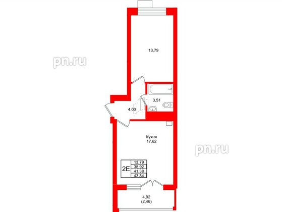 Квартира в ЖК Lake City-9, 1 комнатная, 41.38 м², 2 этаж
