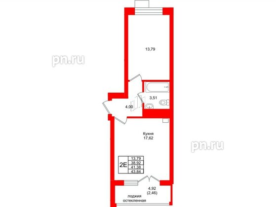 Квартира в ЖК Lake City-9, 1 комнатная, 41.38 м², 7 этаж