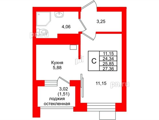 Квартира в ЖК Lake City-9, студия, 25.85 м², 7 этаж