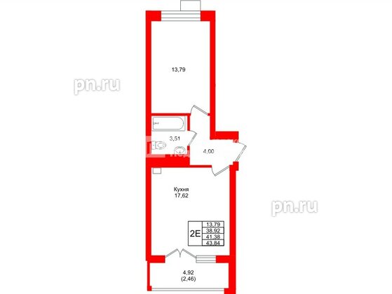 Квартира в ЖК «Лэйк Сити-9», 1 комнатная, 41.38 м², 1 этаж