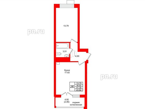 Квартира в ЖК Lake City-9, 1 комнатная, 41.38 м², 7 этаж