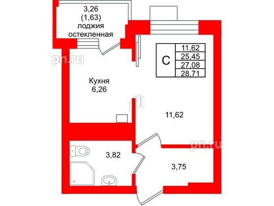 Квартира в ЖК Lake City-9, студия, 27.08 м², 7 этаж