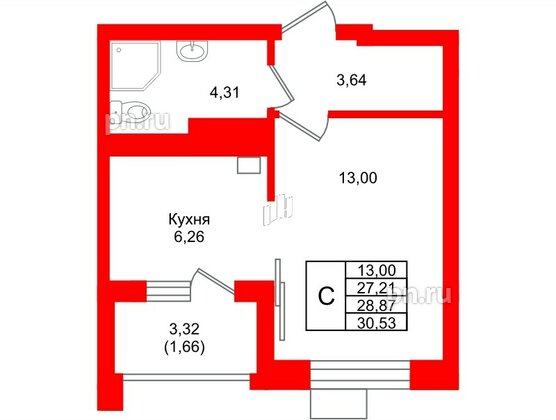 Квартира в ЖК Lake City-9, студия, 28.87 м², 4 этаж