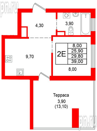 Квартира в ЖК Альпенштадт, 1 комнатная, 29.8 м², 11 этаж