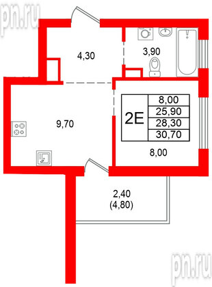 Квартира в ЖК Альпенштадт, 1 комнатная, 28.3 м², 13 этаж