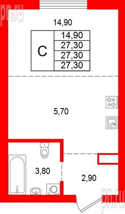 Квартира в ЖК Альпенштадт, студия, 27.3 м², 1 этаж