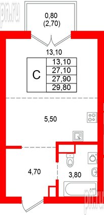 Квартира в ЖК Альпенштадт, студия, 27.9 м², 8 этаж