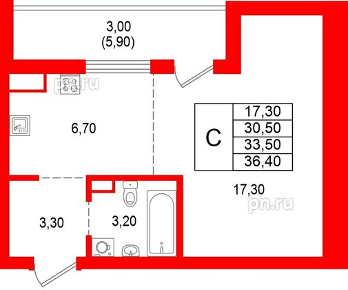 Квартира в ЖК Альпенштадт, студия, 33.5 м², 4 этаж