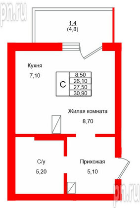 Квартира в ЖК Левада, студия, 27.5 м², 5 этаж