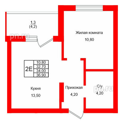 Квартира в ЖК Левада, 1 комнатная, 34 м², 1 этаж