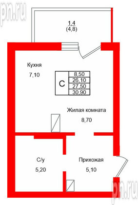 Квартира в ЖК Левада, студия, 27.5 м², 7 этаж
