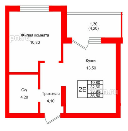 Квартира в ЖК Левада, 1 комнатная, 33.9 м², 1 этаж