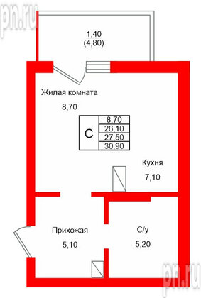 Квартира в ЖК Левада, студия, 27.5 м², 6 этаж