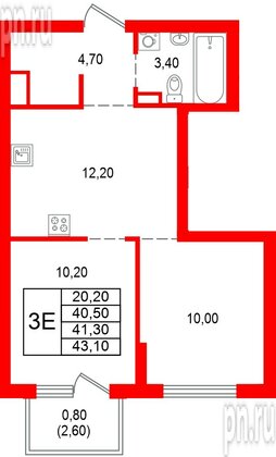 Квартира в ЖК Альпенштадт, 2 комнатная, 41.3 м², 13 этаж