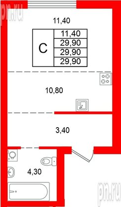 Квартира в ЖК Альпенштадт, студия, 29.9 м², 1 этаж