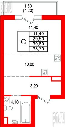 Квартира в ЖК Альпенштадт, студия, 30.8 м², 7 этаж