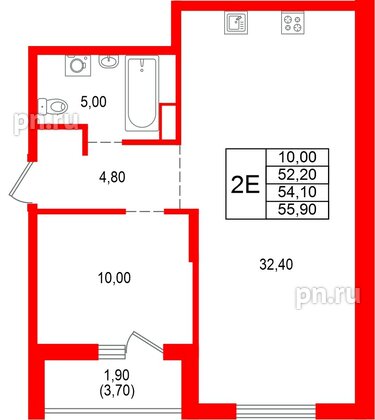 Квартира в ЖК Альпенштадт, 1 комнатная, 54.1 м², 1 этаж