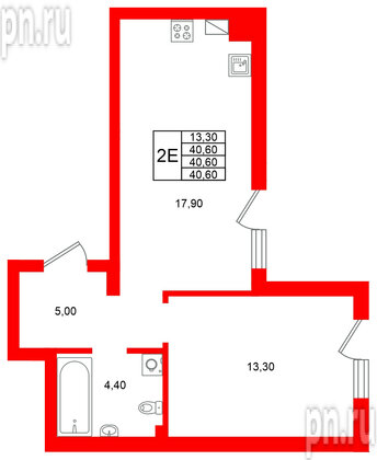 Квартира в ЖК Виридиан, 1 комнатная, 40.6 м², 1 этаж