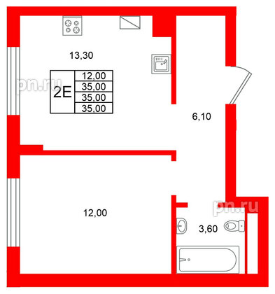 Квартира в ЖК Виридиан, 1 комнатная, 35 м², 1 этаж