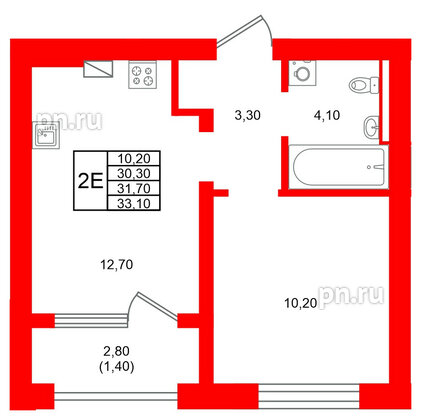 Квартира в ЖК Виридиан, 1 комнатная, 31.7 м², 2 этаж