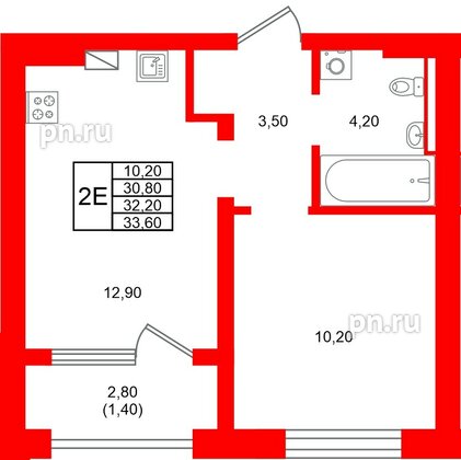 Квартира в ЖК Виридиан, 1 комнатная, 32.2 м², 3 этаж