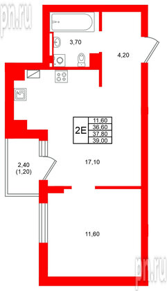 Квартира в ЖК Виридиан, 1 комнатная, 37.8 м², 3 этаж