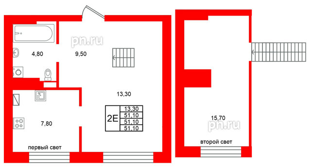 Квартира в ЖК Виридиан, 1 комнатная, 51.1 м², 4 этаж