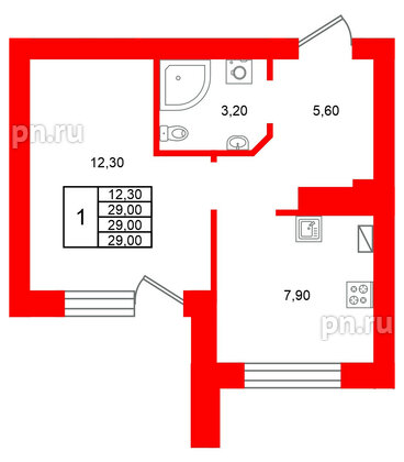 Квартира в ЖК Виридиан, 1 комнатная, 29 м², 1 этаж