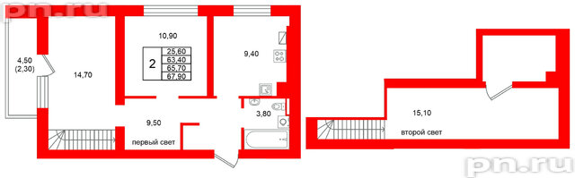 Квартира в ЖК Виридиан, 2 комнатная, 65.7 м², 4 этаж