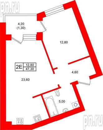 Квартира в ЖК Морена, 1 комнатная, 47.3 м², 1 этаж