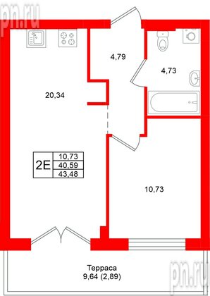Квартира в ЖК «Включи», 1 комнатная, 43.48 м², 1 этаж