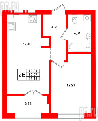 Квартира в ЖК «Включи», 1 комнатная, 43.15 м², 4 этаж