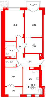 Квартира в ЖК «Включи», 3 комнатная, 83.25 м², 5 этаж