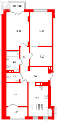 Квартира в ЖК «Включи», 3 комнатная, 83.25 м², 6 этаж