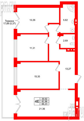 Квартира в ЖК «Включи», 3 комнатная, 88.23 м², 1 этаж